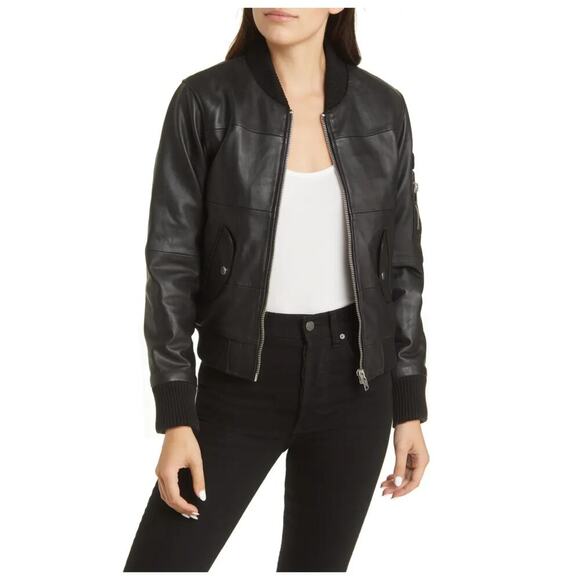 Deadwood Recycled Lambskin Leather Bomber Jacket Size Large - Picture 2 of 15